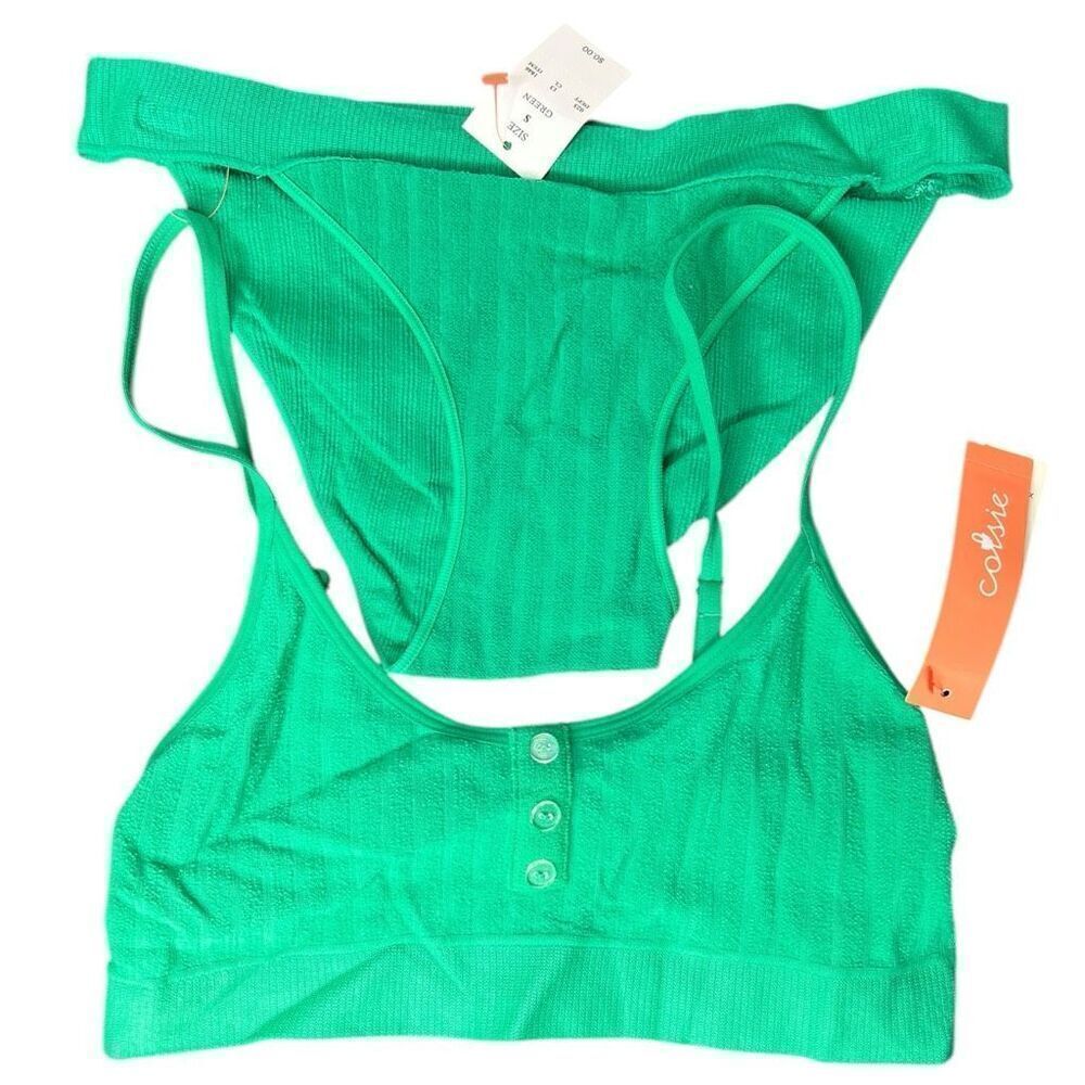 NEW Colsie Plush Ribbed Bra Set in Jade Small - Picture 2 of 7